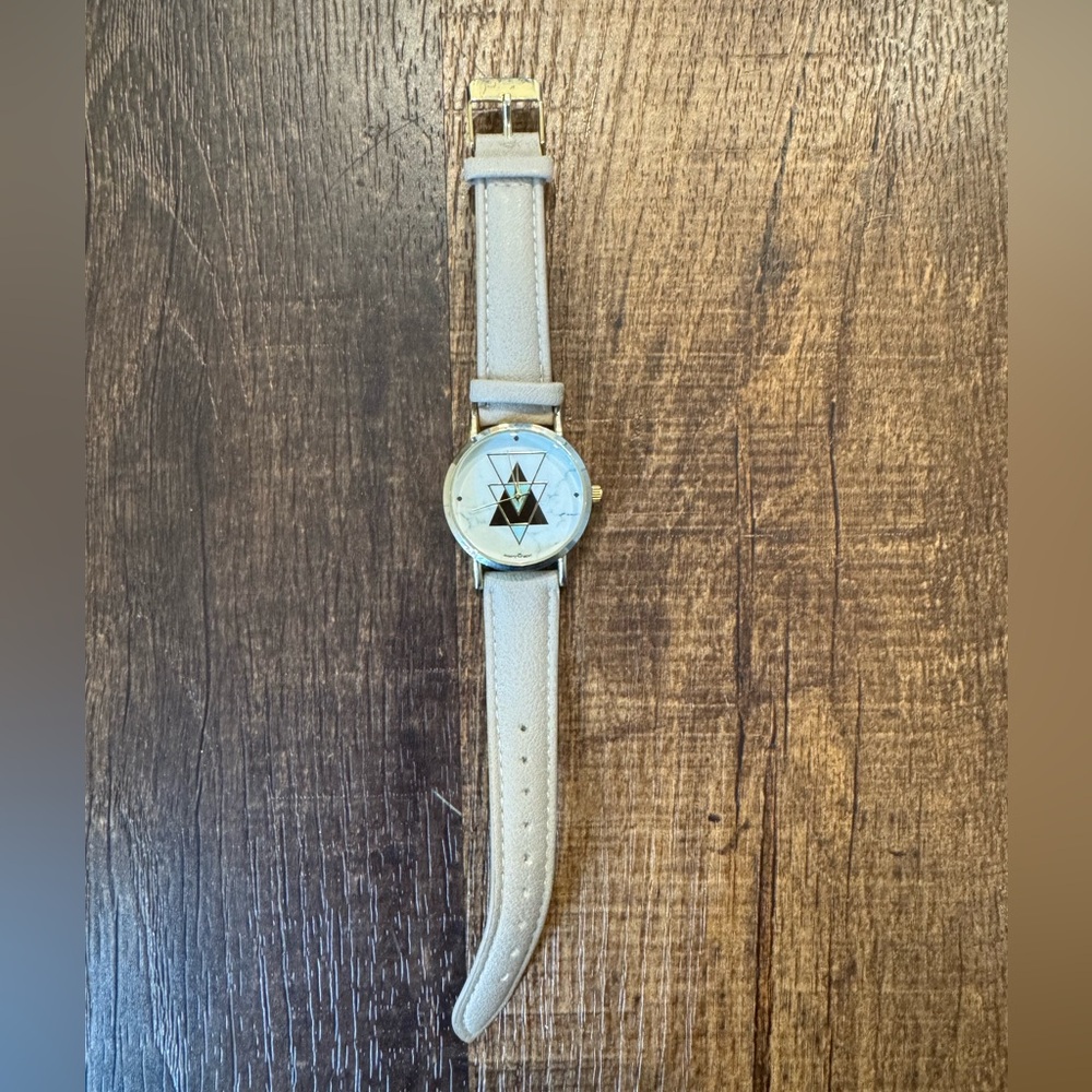Francesca’s Geometric with marble face and beige faux leather strap Watch